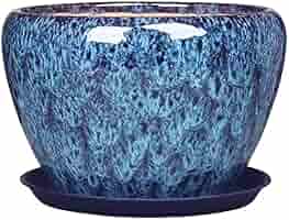 青緑の陶器製植木鉢　イタリア製 Amazon.co.jp: 中国風植木鉢 陶器 ピーコックブルー 特大 中国風